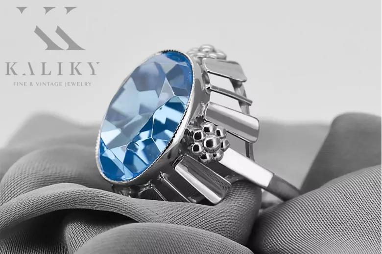 Aquamarine Sterling silver 925 Ring Vintage Jewlery vrc043s